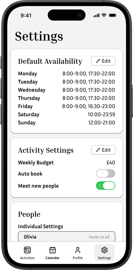 Settings and preferences screen